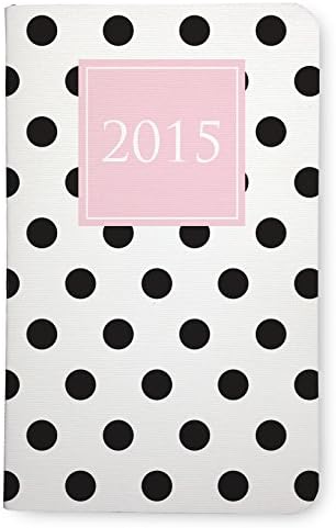 2015 Agenda Notebook, 5 x 8 Inches, Soft Canvas Cover w/ Stitched Binding (B&W Polka (Blush))