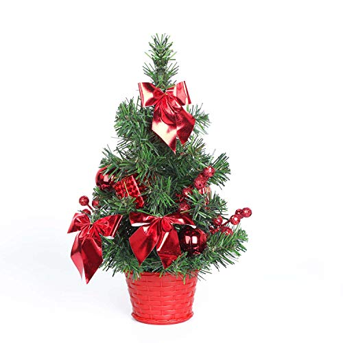 SHareconn Premium Artificial Spruce Mini Christmas Tree with Red Ornaments, Classic Series Holiday Decoration