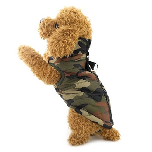 SELMAI Soft Harness Vest Coat for Small Dog Padded Jacket Zipper Closure Toy Poodle Clothes Green Camo Size L