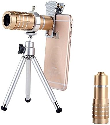 [ 12X Zoom ] Universal Telephoto Lens, Mobile Phone Camera Telescope Aluminum Lens with Mini Tripod and Cat Clip For Samsung iPhone Lenovo HTC Mobile Phone (Gold) (1)