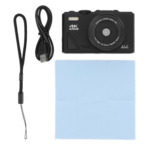 4K Digital Camera, 64MP FHD Point and Shoot Camera with 3" Screen, 18X Zoom, Autofocus Portable Compact Camera for Kids and Teens (Black)