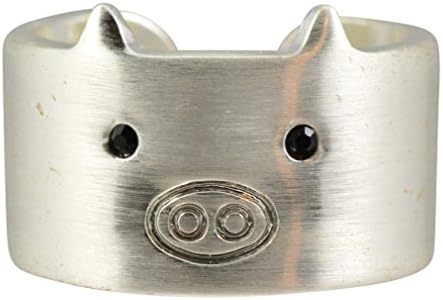 AppleLatte Kawaii Pig Ring, Silver Plated Adjustable