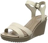 crocs Women's Leigh Ii Ankle Strap W Wedge Sandal, Oatmeal/Khaki, 9 M US