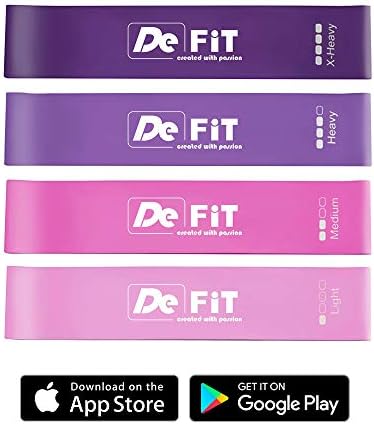 DeFiT Premium Resistance Booty Bands - Thick Elastic Bands for Legs and Butt – Set of 4 Butt Workout Resistance Bands + Carry Bag + Unique Workout iOS/Android App + Videos + eBooks + Nutrition Guide