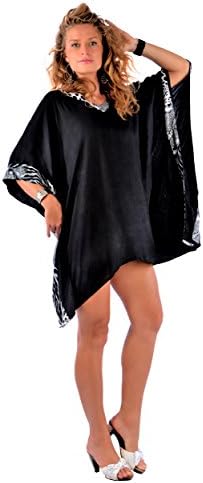 1 World Sarongs Womens Poncho Cover-Up Black and Feline