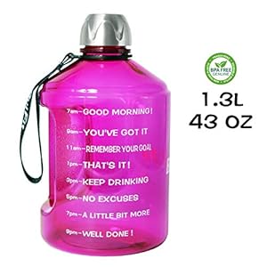 QuiFit 43 oz Motivational Water Bottle – with Time Marker & Handle BPA Free Reusable Sports Water Jug Helps You Drink…