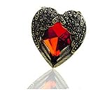 Qiyun Retro Bronze Red Heart Earrings Vintage Palace Angel Wings A pair