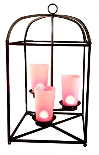High End Quality Assorted Styles Dark Metal Candle Holders(10"D x 18"H x 10"W and Red Tealights (Lantern w/ 3 Candles)