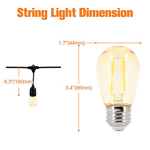 OOOLED 48-Foot Outdoor Weatherproof Commercial Grade String Lights with 16 Hanging Sockets- 24 2W S14 Incandescent Bulbs Included-Perfect Patio Lights & Party Lights-Black