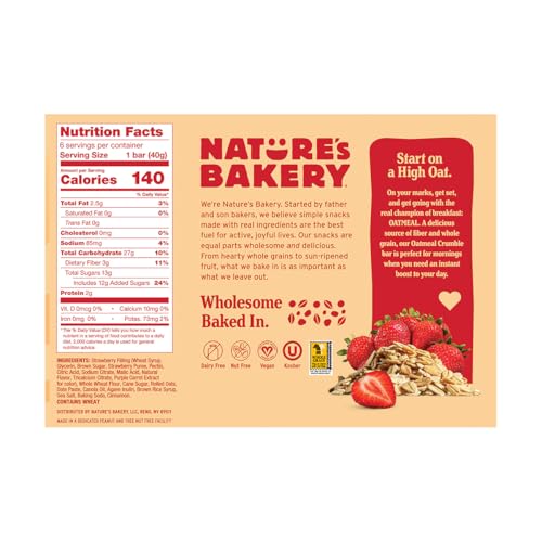 NATURE’S BAKERY OATMEAL CRUMBLE BARS, STRAWBERRY, REAL FRUIT, VEGAN, NON-GMO, BREAKFAST BAR, 1 BOX WITH 6 BARS, 6 COUNT