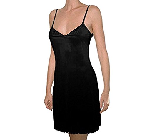 Anemone Women's Non-Cling Silky Smooth Full Slip - Black w/Lace Hem - Medium