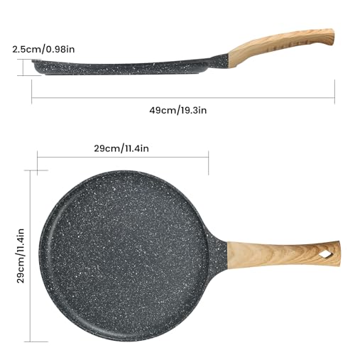 GOHOMKIC Crepera con Revestimiento Antiadherente 28cm con Espátula para Untar Tortitas, Válido para Cocinas de Gas y Cocinas de Inducción