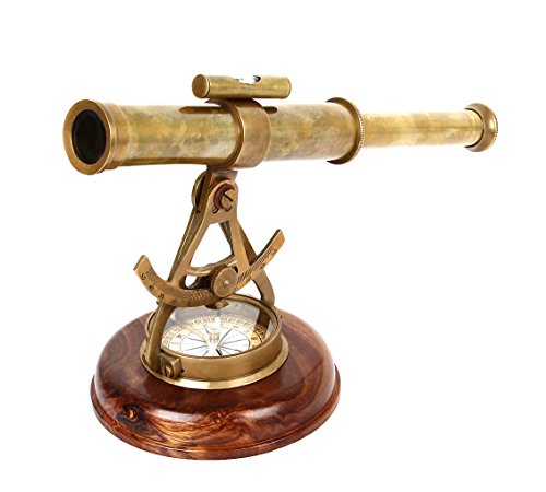 Artshai Antique style full brass Alidade with wood and compass base.Nautical Decor