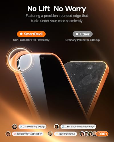 SMARTDEVIL 2 Pack for iPhone 17 Pro Max Screen Protector, 9H Hardness Military Grade Shatterproof, HD Clear Tempered Glass with Auto Dust-Elimination, Bubble Free, Easy Installation, Case Friendly
