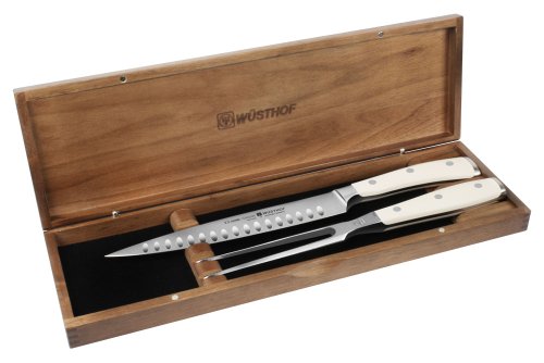 Wusthof Classic Ikon Creme Hollow Edge Carving Set with Walnut Case