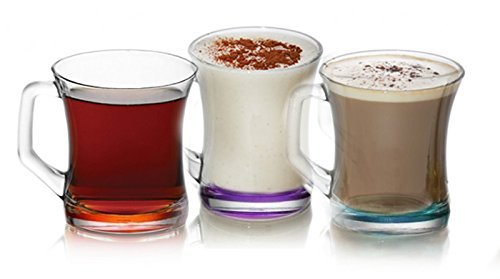 COLOURED SET OF 6 GLASSES TEA COFFEE CAPPUCCINO CUPS HOT DRINK MUGS - R20 by RAYANDIRECT