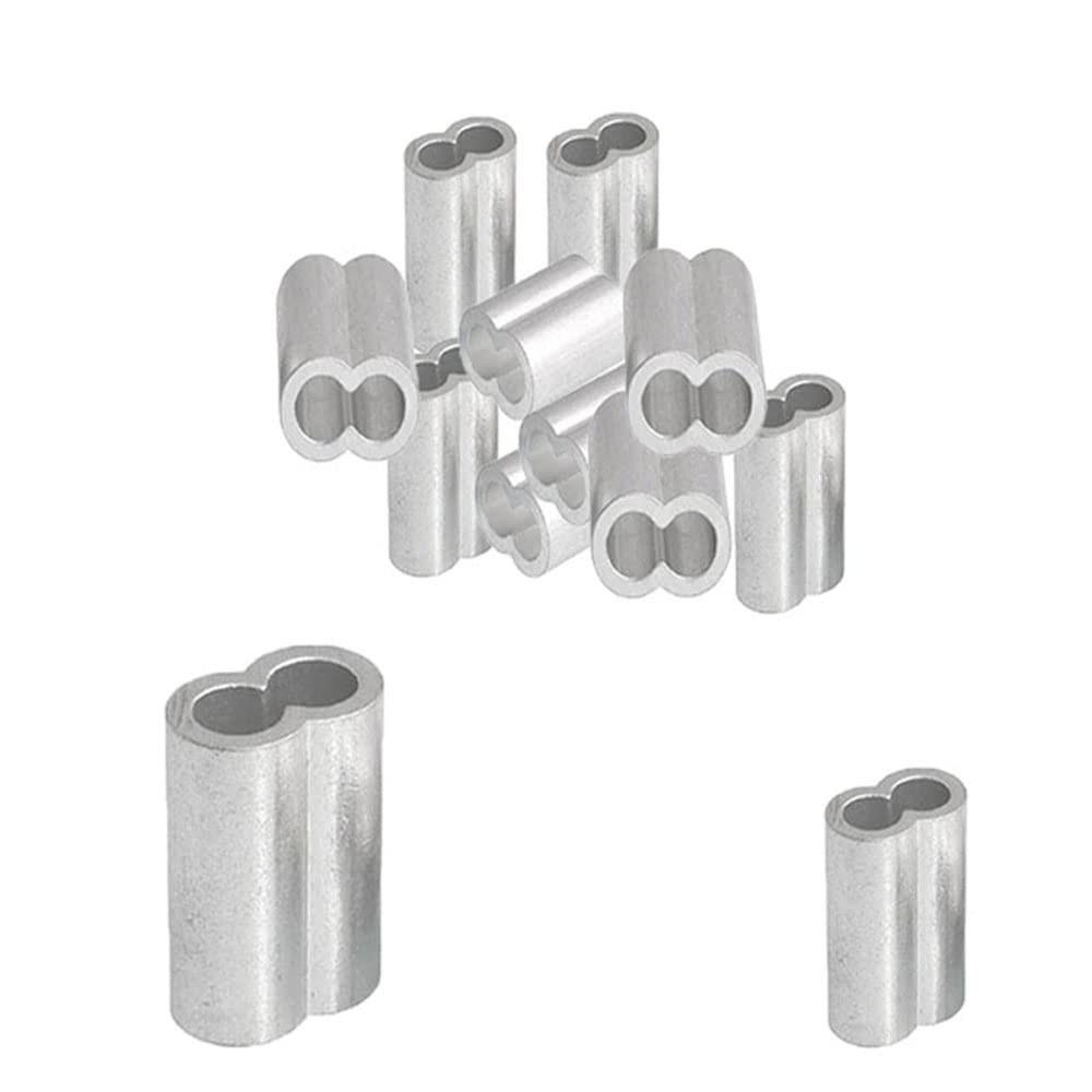 BDHI 200pcs 1.5mm 2mm Aluminium Crimping Loop Sleeves Clip Aluminium Double Ferrules Loop Sleeve Clip Fittings Cable Crimps with Double Holes for Wire Rope and Cable(D28-1)