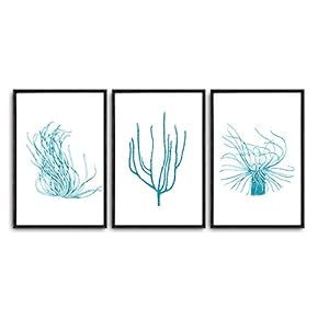 3 Piece Framed Canvas Wall Art Simple Seabed Elements Canvas Prints Home Artwork Decoration for Living Room,Bedroom - 16"x24"x3 Panels