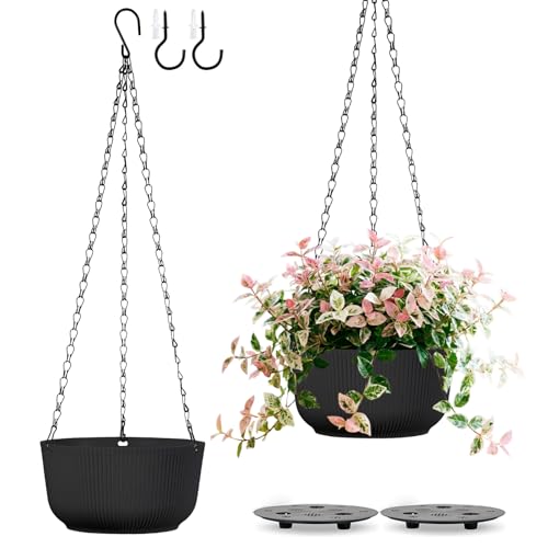 Kvetto 8 Inch Black Hanging Planters for Outdoor Indoor Plants - Set of 2 at Amazon