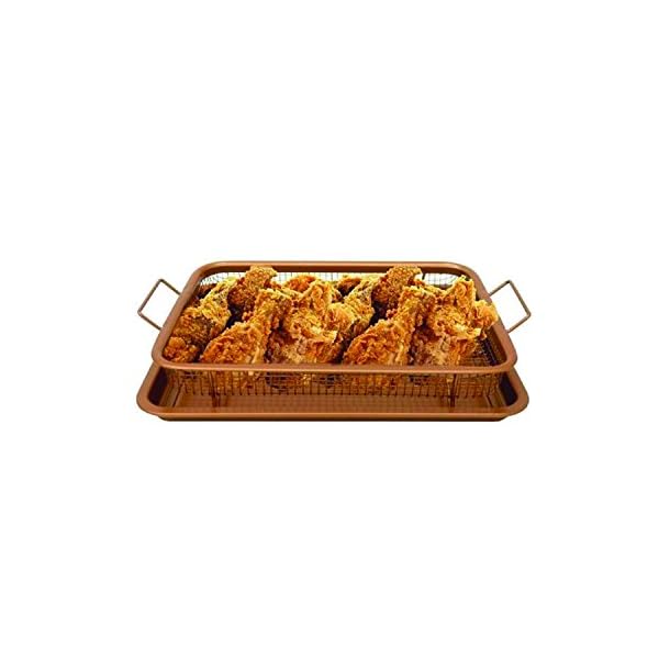 Copper-Crisper-Tray-Non-Stick-Oven-Baking-Tray-with-Elevated-Mesh-Crisping-Grill-Basket-2-Piece-Set--by-Nuovva Copper Crisper Tray Non-Stick Oven Baking Tray with Elevated Mesh Crisping Grill Basket 2 Piece Set – by Nuovva
