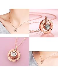 Jetloter I Love You Collar, 100 idiomas de proyección en redondo Onyx colgante Collarbone Collar