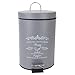 Home Basics Paris Collection Bathroom Accessories, Office, Bedroom, Decorative Waste Basket With Stylish Accent Decor To Complement Any Bathroom, 3 Liter Waste Bin, Grey