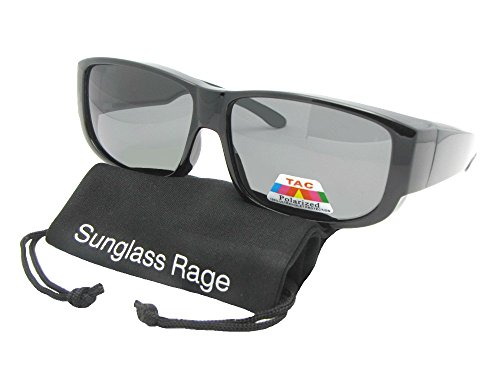 Style F27 Retro Look Fit Over Polarized Lens Sunglasses With Sunglass Rage Pouch (Black Frame-Medium Dark Gray Lens, 2 5/8)