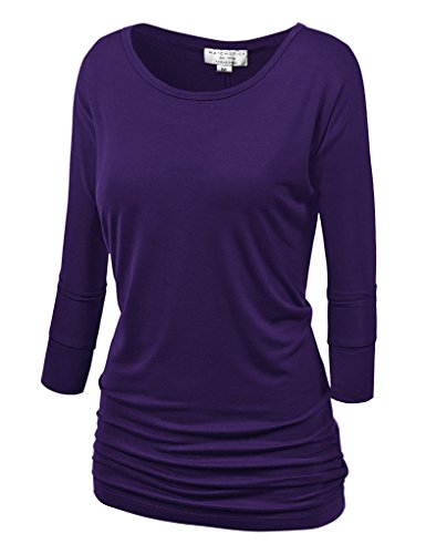 Match Women's 3/4 Sleeve Drape Top with Side Shirring(140 Purple,X-Large)