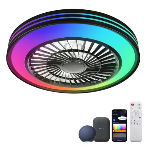 WUTGHUI RGB Ceiling Fan with Light - APP & Remote Dual Control, 20 Inch Low Profile Ceiling Fan 6 Speeds 3000-6000K Dimmable for Bedroom