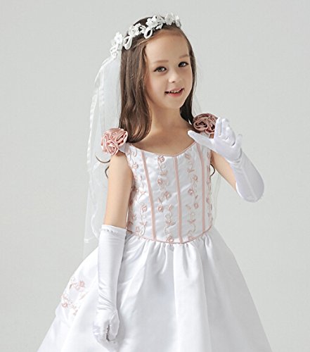 PURFUN Kids Girl Pincess Pearl Long Satin Gloves First Holy Communion Halloween Costume Birthday Party Gloves for 6-10yrs