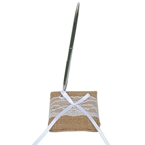 ARKSU 5pcs Wedding Sets Flower Girl Basket + Ring Bearer Pillow + Guest Book Pen + Pen Set Holder + Bride Garter Rustic Bridal Wedding Shower Ceremony Anniversary