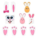 Amosfun Easter Bunny Paw Prints Stickers Set Egg Bunny Face Stickers for Baby Shower Garden Egg Hunt Game