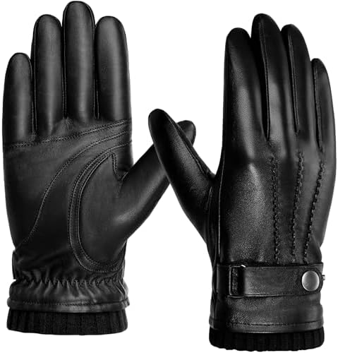 OZERO Winter Mens Gloves Genuine Nappa Leather Soft Warm Wool