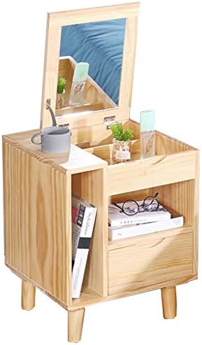 引き出しとフリップトップミラー付きの女の子のドレッシングテーブルセット パインウッドのベッドルームメイクアップ家具北欧スタイルの化粧台 メイクアップジュエリー収納用 ウッドカラー Alexmoll De