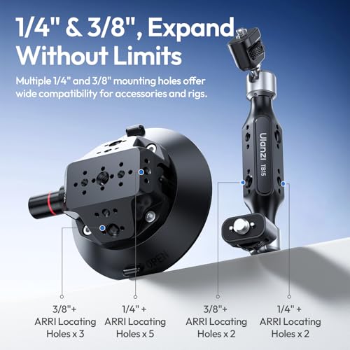 ULANZI TB15 Suction Cup Camera Mount, Heavy Duty Car Suction Camera Mount Magic Arm with 360° Rotation, 1/4" & 3/8" Thread Compatible with DJI OSMO Pocket 3/OSMO 360/Insta 360 x5 DSLR Car Boat Wall