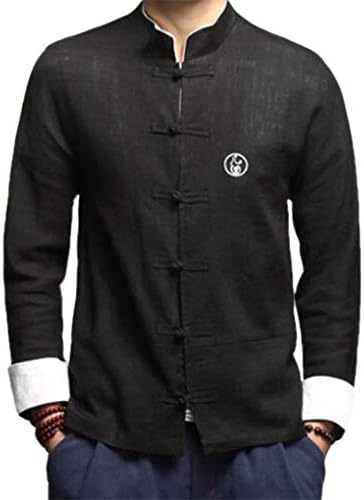 Cafuny Mens Vintage Tai Chi Linen Stand Collar Frog Buttons Shirt