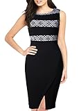 WOOSEA Women's Colorblock Floral Lace Workwear Business Cocktail Party Pencil Dress