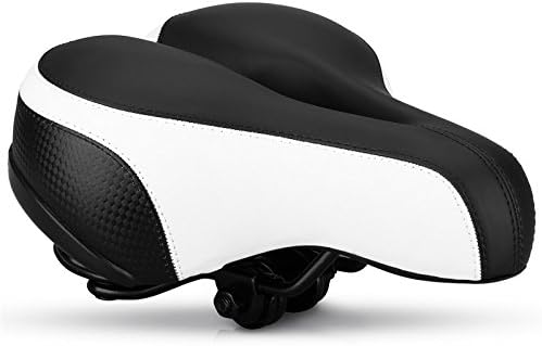 YAFEE Bike Saddle Big Soft and Thick with Reflector Comfort Bike Cushion with Spring for Mountain Bike and Cycling (White)