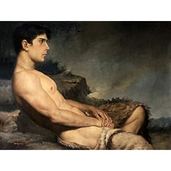 Dongyeeart Art Prints Male Nude Canvas Transfer from Original Oil Painting with Hand-Painted Detail Handsome Men Sitting in Sofa Men Gay Interest Giclee Print for Home Wall Art Decor (61x81cm)