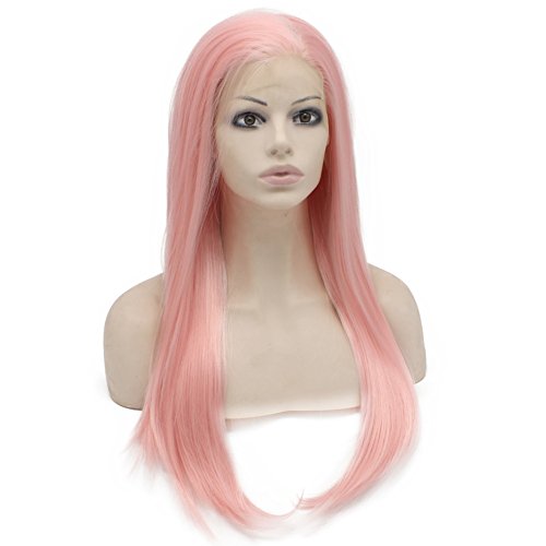 Mxangel Long Straight Celebrity Synthetic Lace Front Natural Pink Cosplay Party Wig