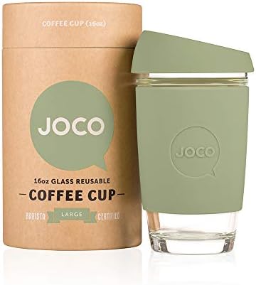 JOCO Cup Reusable Glass Coffee Cup - 16oz (455ml) (Army Green)