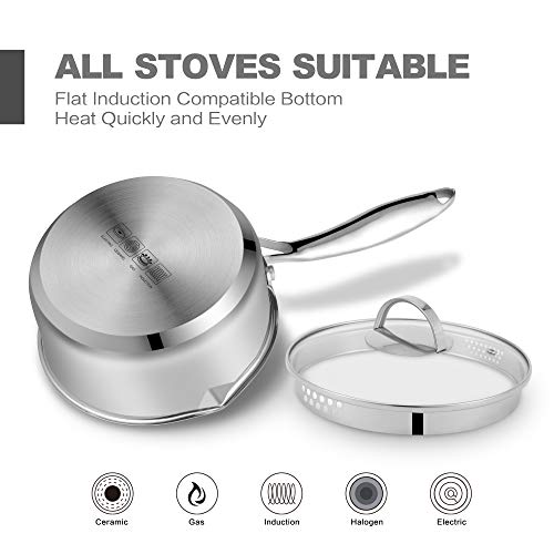 Cyrosa 2.5 Quart Saucepan with Strainer Lid, Stainless Steel Sauce Pot, Sauce Pan for Stove Top