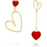 Heart Earrings for Women Unique Gold Heart Drop Dangle Earrings Dainty Asymmetrical Red Heart Stud Earrings Valentine's Day Mother's Day Birthday Christmas Jewelry