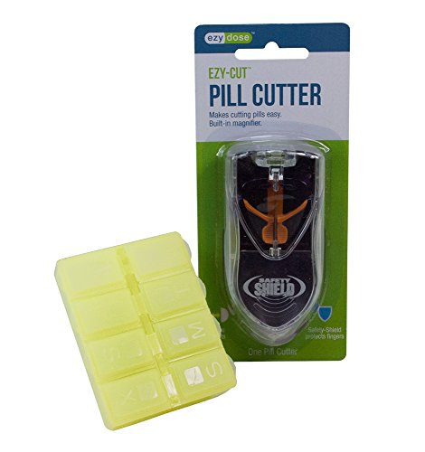 UPC 764442839351, Ezy-Cut Pill Cutter with Built-in Magnifier - Comes with Yellow 8 Compartment Pill Box (Cutter Color Varies)