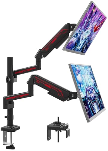 ETHU Dual Vertical Monitor Mount for 17-32 inch Screens, Height Adjustable Gas Spring Monitor Stand with 2 Arms, VESA 75x75/100x100, Each Arm Holds 2-9kg, C-Clamp and Grommet Base, Black