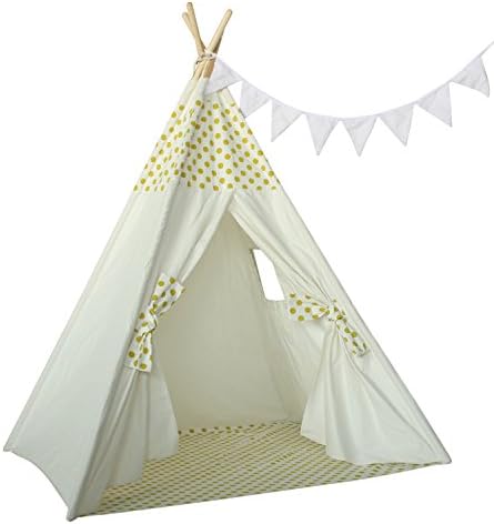 UKadou Kids Teepee Tent for Kids, Children Play Tent Tepee for Baby Toddlers, Portable Canvas Girls Play Tent Playhouse Indoor Outdoor, Indian Tipi Tent with Carry Bag for Kid (Yellow Polka dot)
