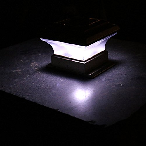 HighlifeS Solar Finish Post Deck Fence Cap Lights for Wood Post With White LEDs and Vertical-lined Clear Lens (White)