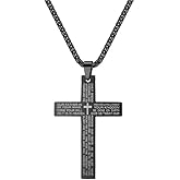 ONLYJUMP Stainless Steel Lord's Prayer Cross Pendant Necklaces for Men Women Cross Necklace With 24 Inches Stainless Steel Link Chain Bible Verse Jewelry Gift