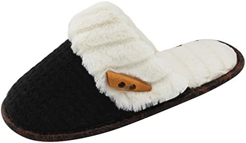 Vonmay Women's Elegant Knitted Cozy Plush Fleece Lined Slip On Indoor House Slippers (5-6 B(M) US, Black)