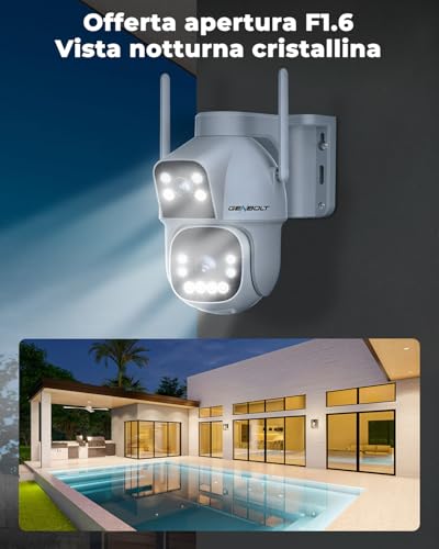 GENBOLT 2.5K AOV Solar Camera Wi-Fi Outdoor Wireless Security Outdoor, Recording 7/24 3MP+3MP IP Camcorder Surveillance with AI Detection, CCTV Camera Battery 8W 15600mAh 2.4&5GHz